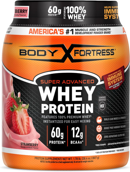Super Advanced Whey Protein Powder, Strawberry, Immune Support (1), Vitamins C & D plus Zinc, 1.78 Lbs